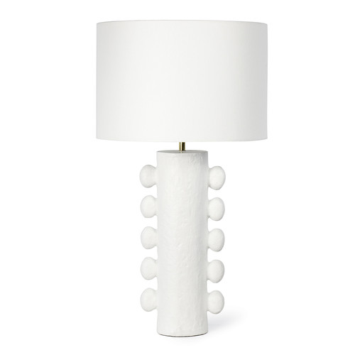 white metal table lamp with white shade